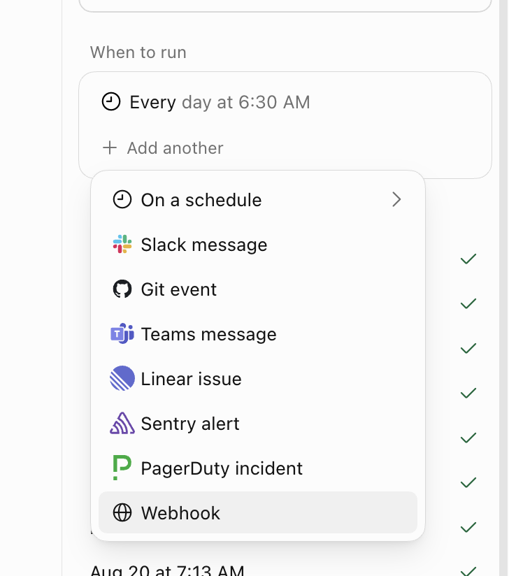 GrokBot add webhook menu with Webhook highlighted